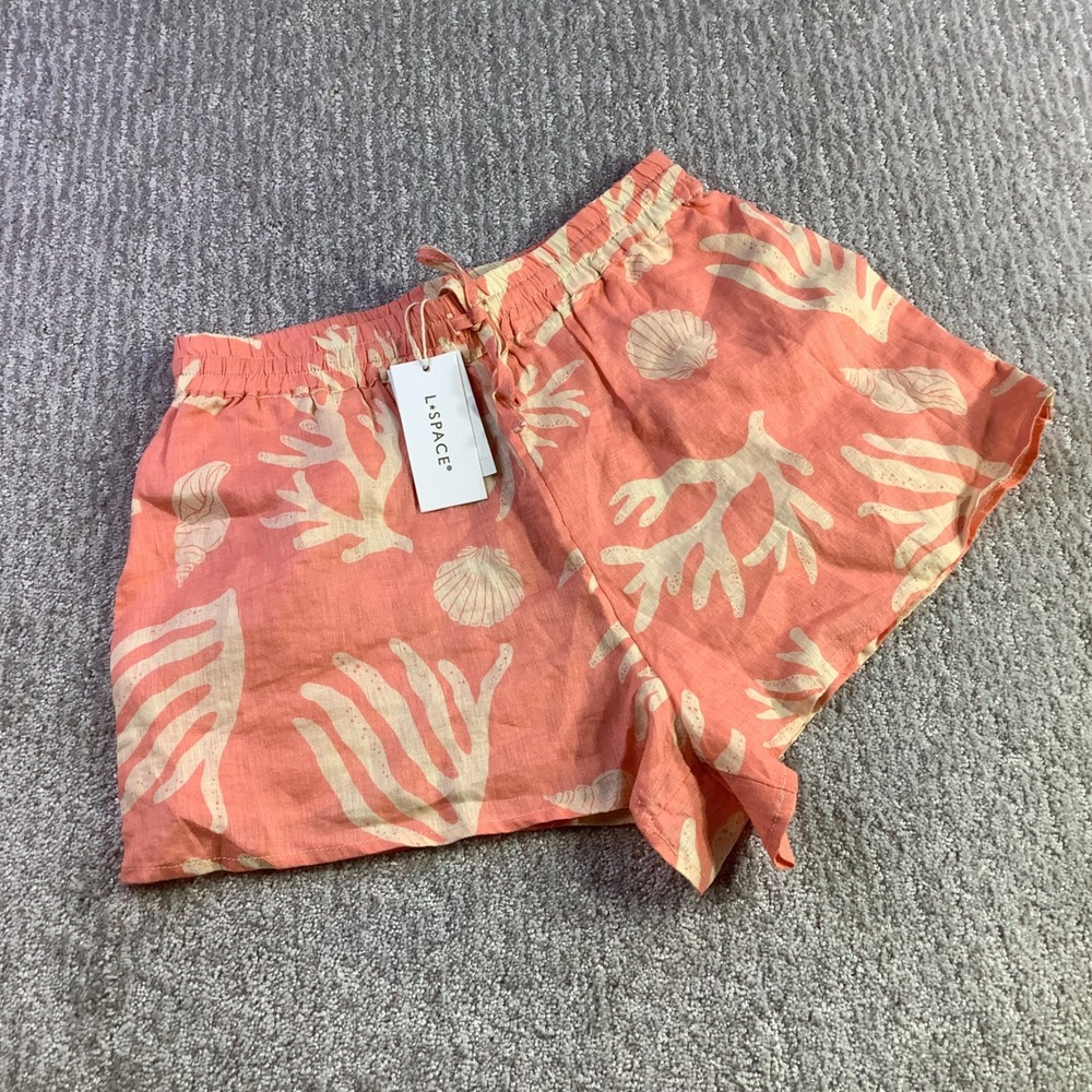 L*Space Rio Short Shell Or High Water Coral Linen Beach Shorts Size S NWT